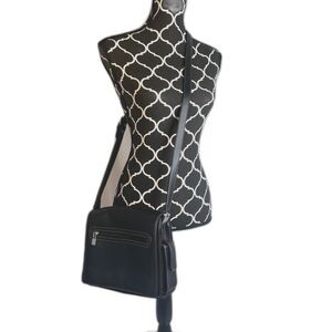 Liz Claiborne Black Faux Leather Crossbody Purse Bag Foldover Front Flap